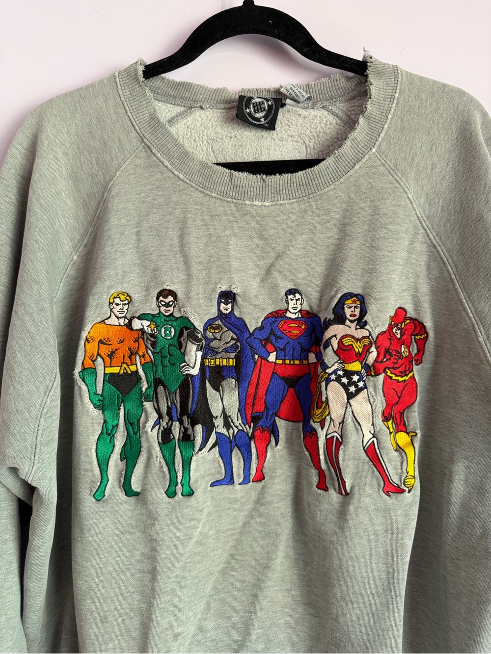 Vintage 90’s DC Green Graphic Justice League Sweatshirt Naturally Distressed XL - Picture 3 of 8
